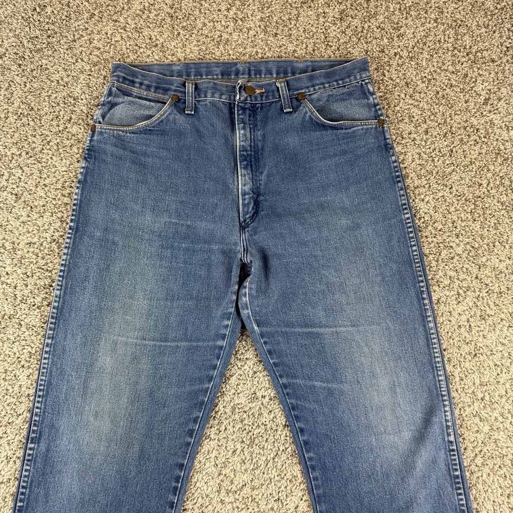 VTG 70s Wrangler 13MWZ Jeans Mens 33x35 Blue Talon Zip Cowboy Fade Made In USA - Picture 3 of 11